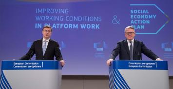 Nicolas Schmit, Plan d'action ESS Valdis Dombrovskis Copyright Union européenne 2021