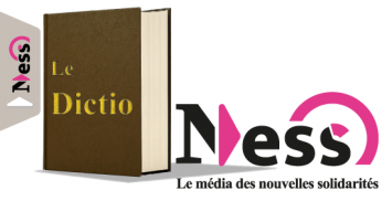 Visuel d'un dictionnaire nommé "Dictio" accolé au logo "Ness" pour former le "DictioNess", qui rassemble les définitions des grands sujets de l'ESS