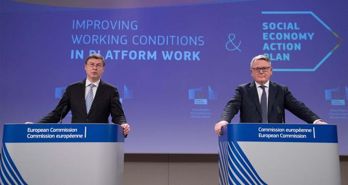 Nicolas Schmit, Plan d'action ESS Valdis Dombrovskis Copyright Union européenne 2021